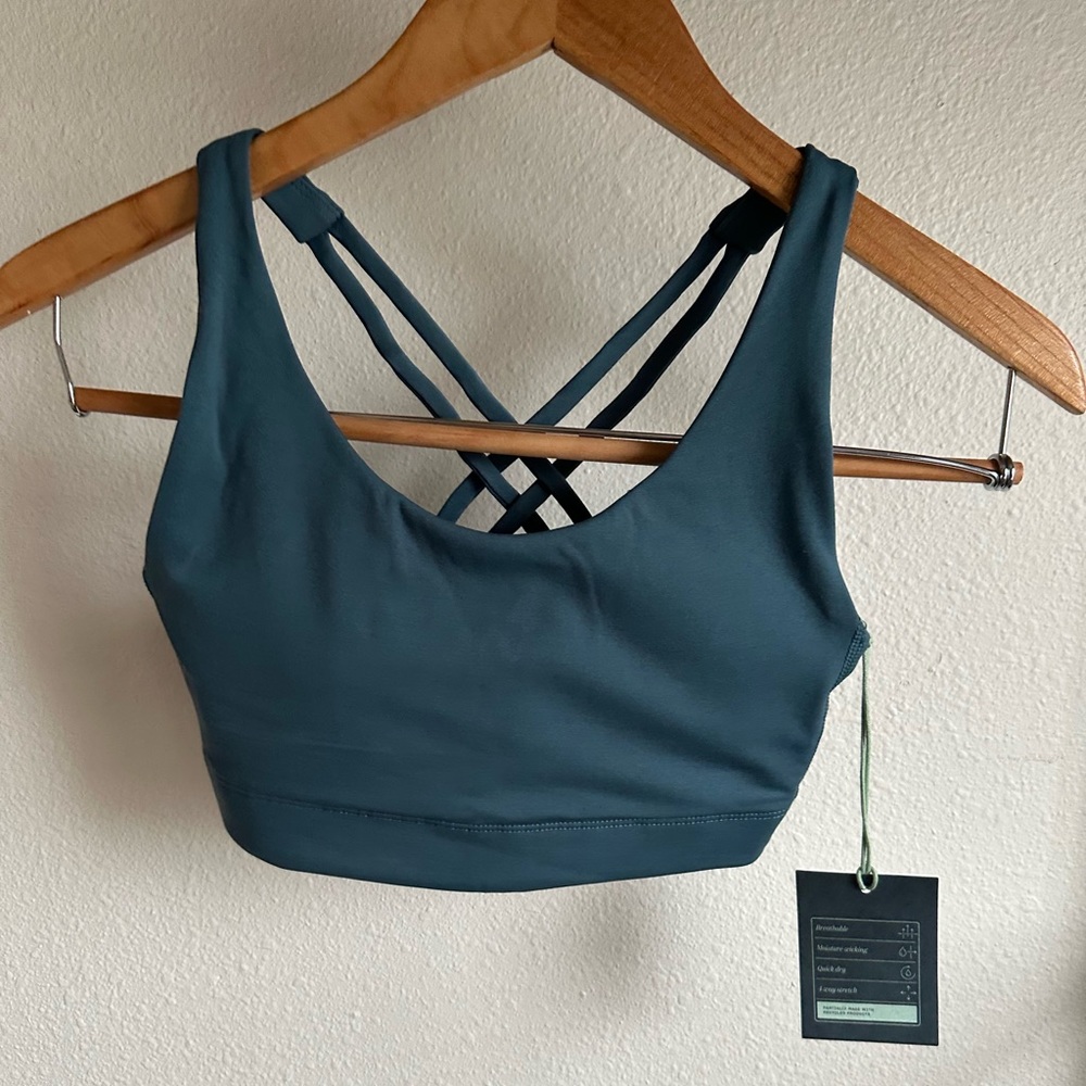 Strappy Cross-Back Sports Bra - Teal Green